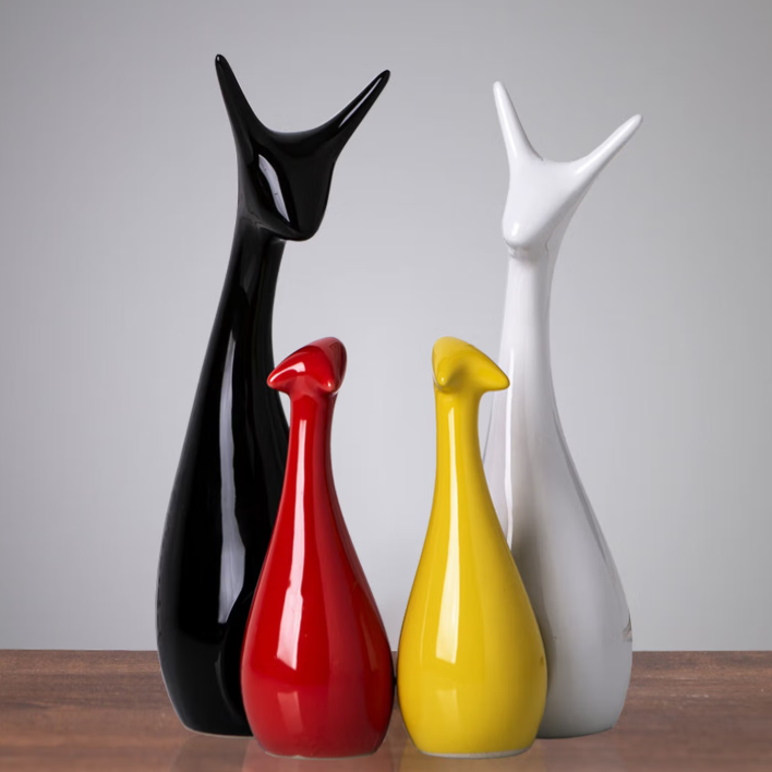 咏幻高端大气一家三口小鹿摆件酒柜装