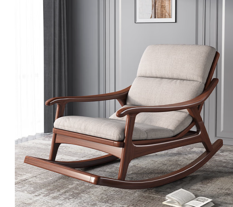 玥都全实木摇摇椅现代简约胡桃木躺椅
