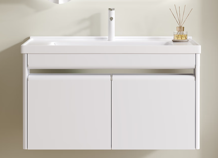 海松达超窄45cm宽深小户型304不锈钢浴室柜组合陶瓷一体洗手盆洗脸盆柜 珍珠白9045cm主柜